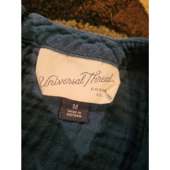 Universal Thread Dress Women's Medium Teal Blue Corron Gauze Midi Tiered Ruffle - Picture 4 of 5